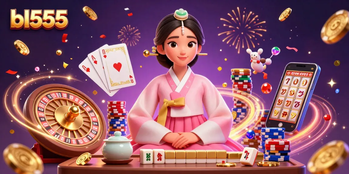 Experience winning at bl555 with a serene Asian woman in traditional attire amid casino excitement.