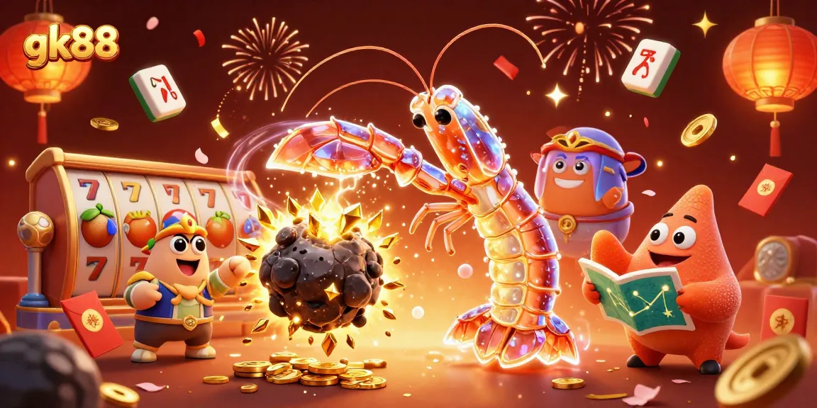 Experience exciting gameplay with gk88's dynamic casino scene featuring vibrant slot elements.