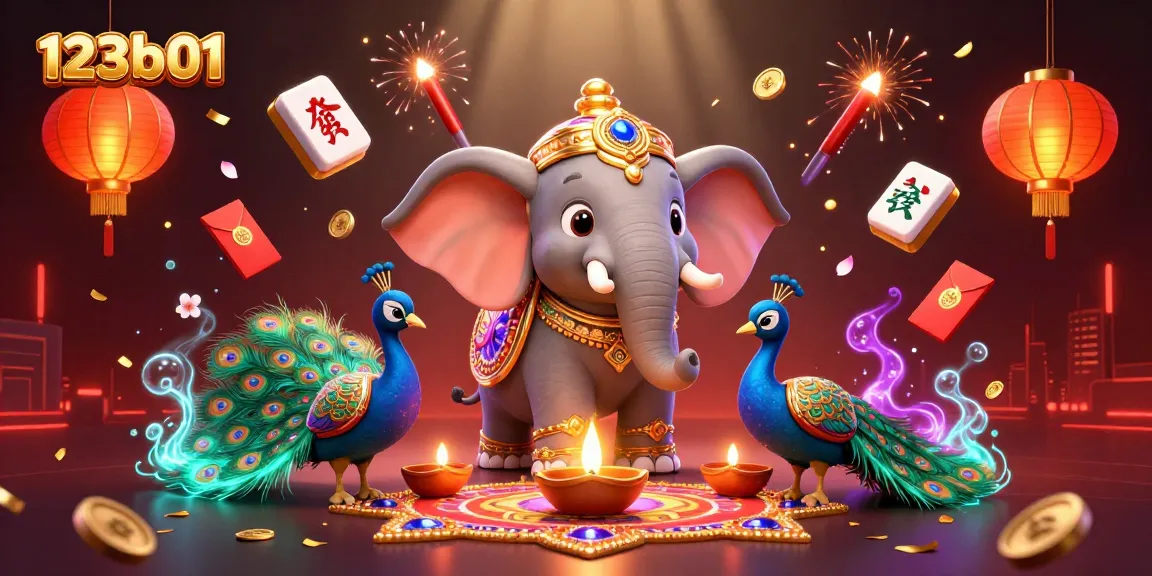 Experience the thrill at 123b01 with vibrant elephants and winning bets in an elaborate casino scene.