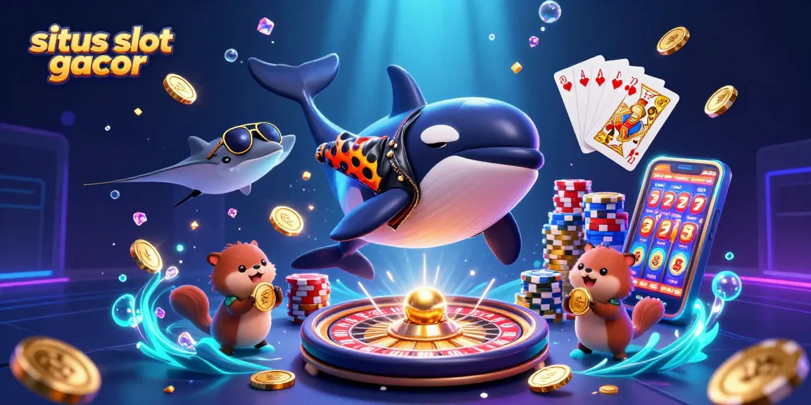 Engage with the vibrant action of situs slot gacor in a colorful underwater casino scene.